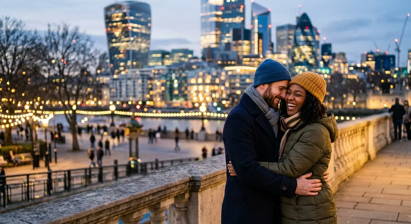 Couple embracing outdoors